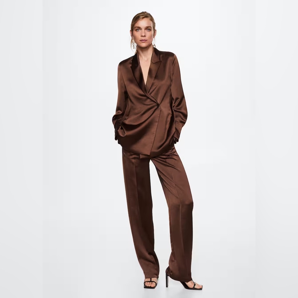 Two piece Mango brown satin suit